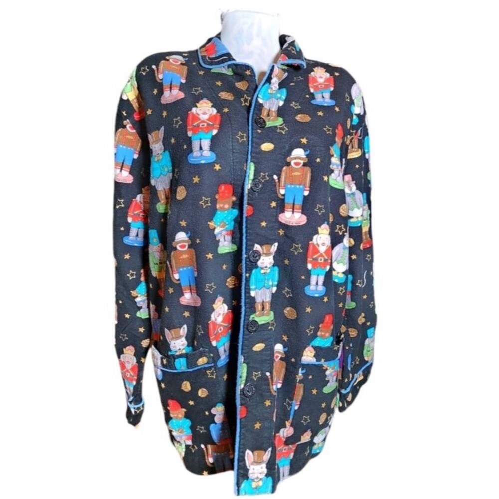 Nick & Nora Nutcracker Christmas Themed Long Sleeve Flannel Pajama‎ Top Size L